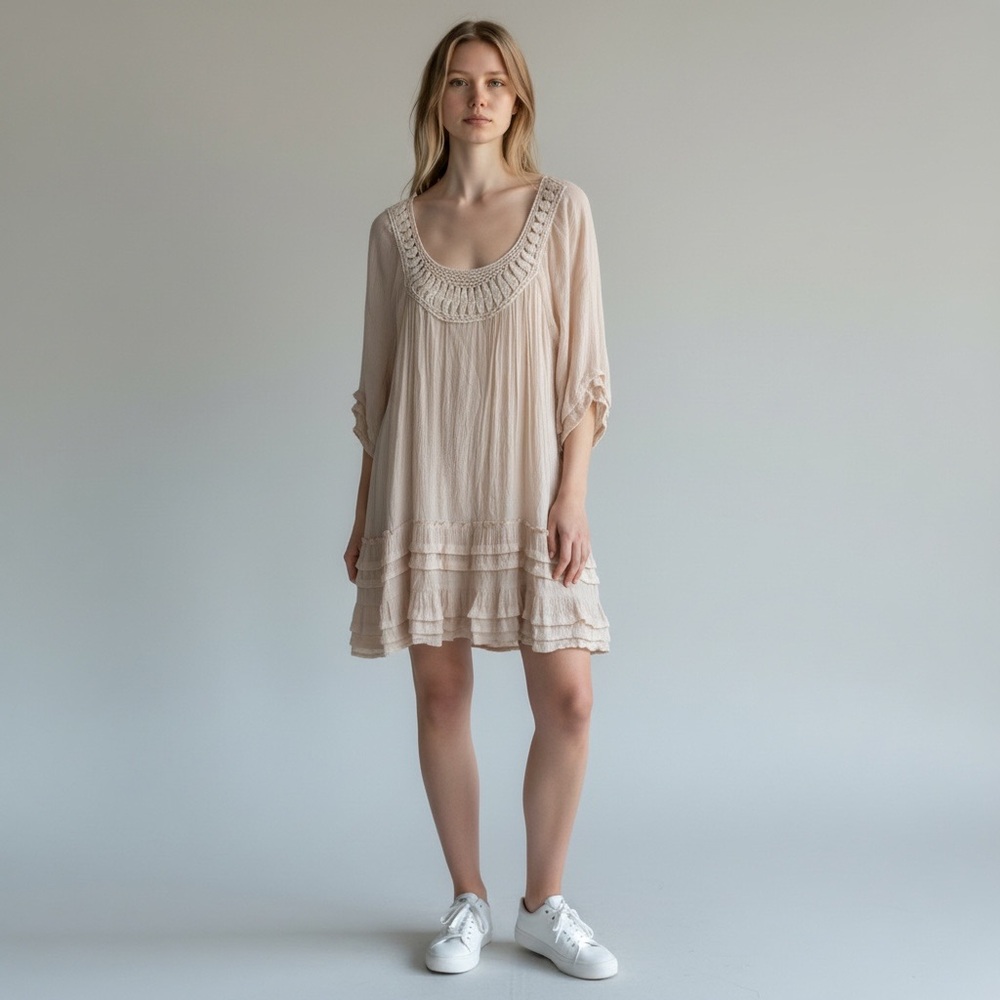 Entro Women’s Cream Boho Dress with Crochet Detail size L
